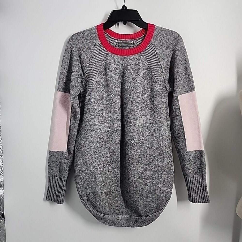 Anthropologie Size Sm Color Block Sweater Gray Pink Pullover Long Sleeve Rebekah